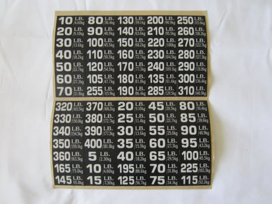 Weight Stack Decals 10-400 in 10lb. Increments. 5 to 100 in 5lb. Increments. And more....