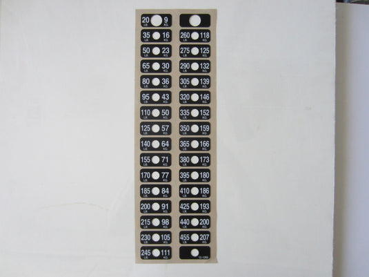 Weight Stack Overlays lbs. / kg. 20-455 in 15lb. Increments.