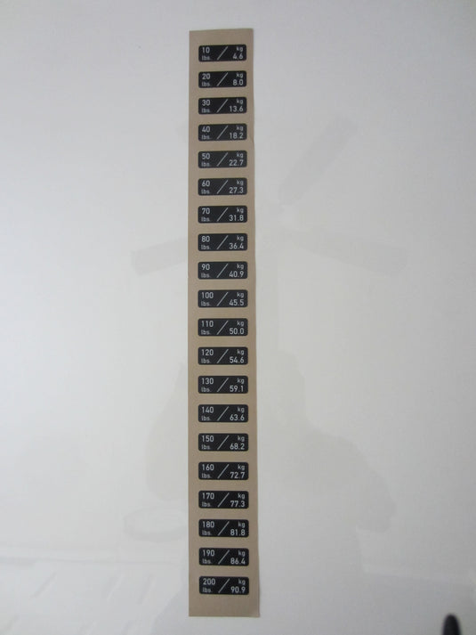 Weight Stack Overlays 10-200lbs. 4.6Kg. / 90.9Kg. in 10lb. Increments.