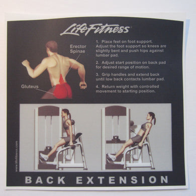 Life Fitness Signature Back Extension Instruction Decal