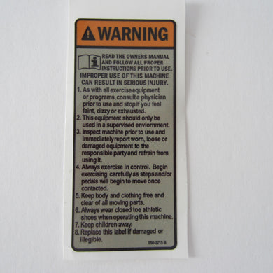 Schwinn AC Spin Bike Warning Decal