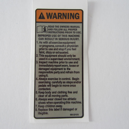 Schwinn AC Spin Bike Warning Decal