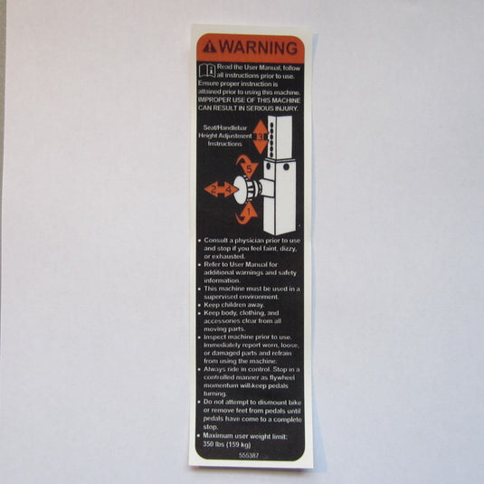 Keiser Seat / Handle Bar Adjustment Warning Decal