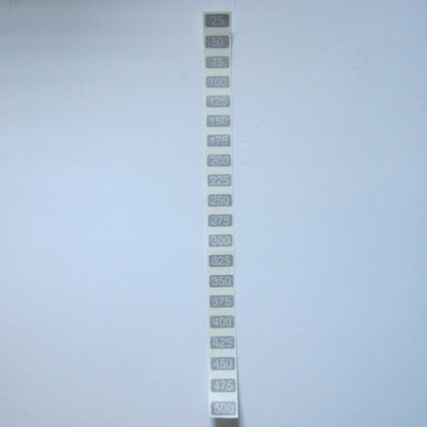 Weight Stack Number Decals 25lb. to 500lb. Increments of 25lb.