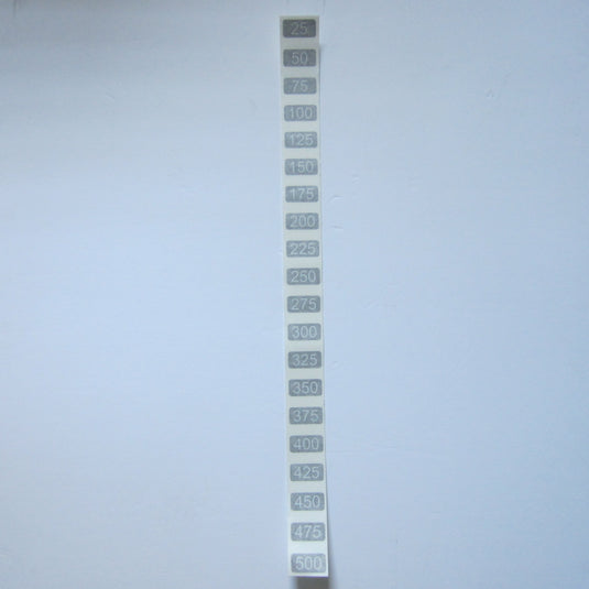 Weight Stack Number Decals 25lb. to 500lb. Increments of 25lb.