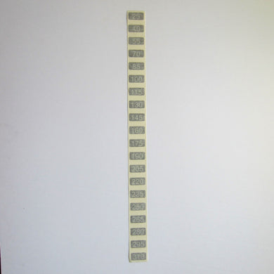 Weight Stack Number Decals 25lb. to 310lb. Increments of 15lb.